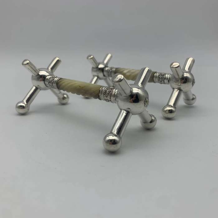 Antique Pair of Silver-Plate & Mother of Pearl Knife Rests