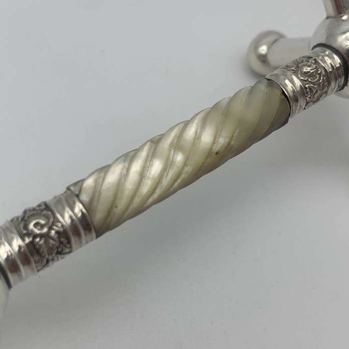 Antique Pair of Silver-Plate & Mother of Pearl Knife Rests
