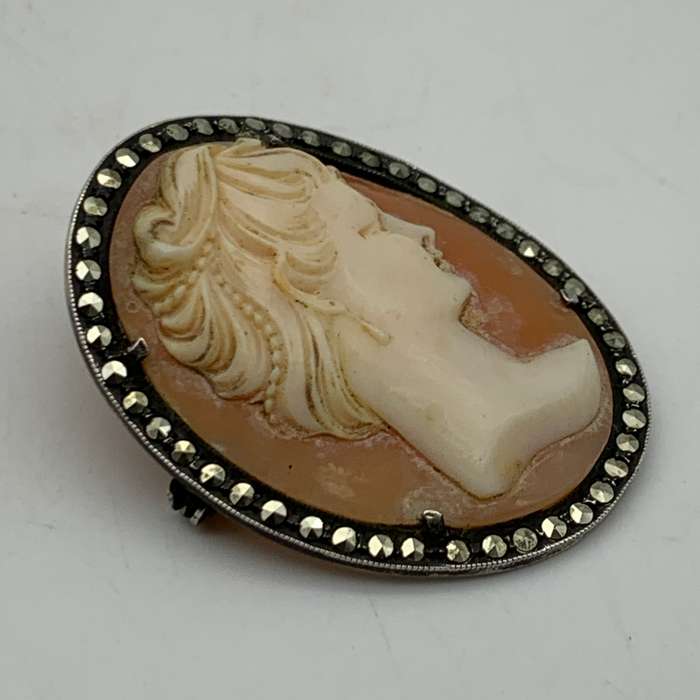 Vintage Silver & Marcasite Cameo Brooch/Pendant