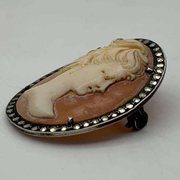 Vintage Silver & Marcasite Cameo Brooch/Pendant