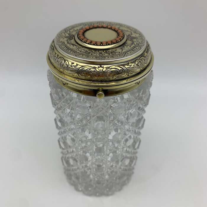 Fabulous Silver Gilt & Coral, Crystal Vanity Jar (1866)