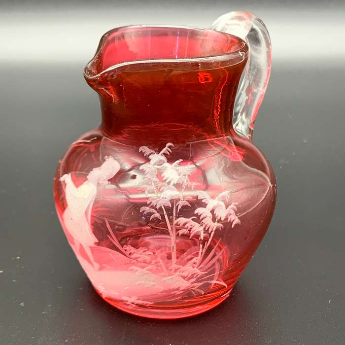 Antique 'Mary Gregory' Cranberry Glass Cream Jug