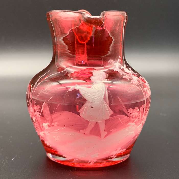 Antique 'Mary Gregory' Cranberry Glass Cream Jug