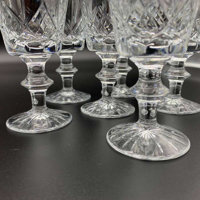 Six Vintage Cut-Crystal Sherry Glasses