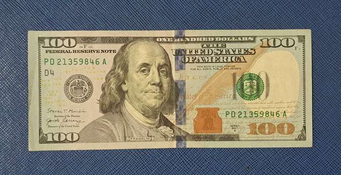 CURRENT UNITED STATES 100 DOLLAR BANKNOTE- SERIES 2017A - SERIAL NO.PD21359846A