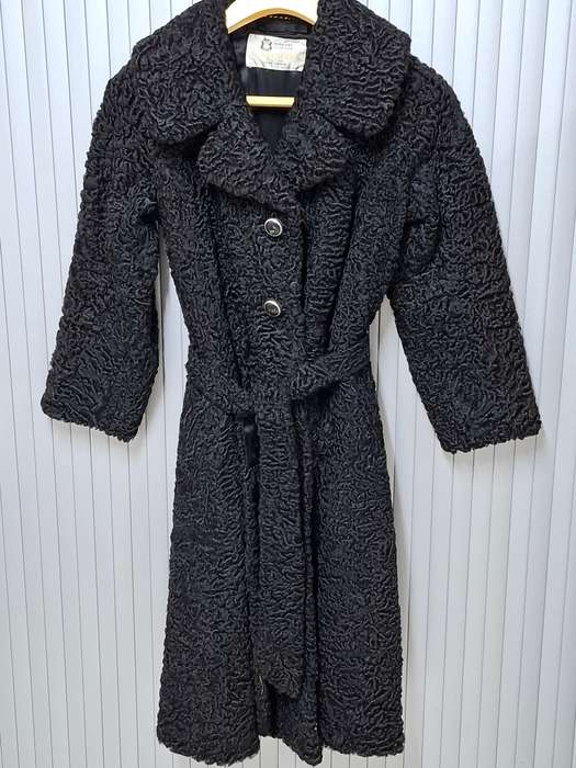 Vintage Black Karakul Pelt Coat with belt - authentic rare find in excellent condition - Size S