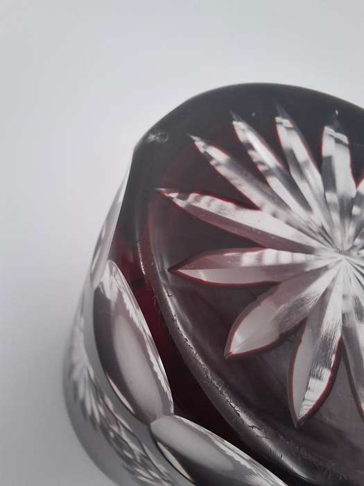 Vintage Bohemian Burgundy Overlay Cut Glass - Pair of Tumblers