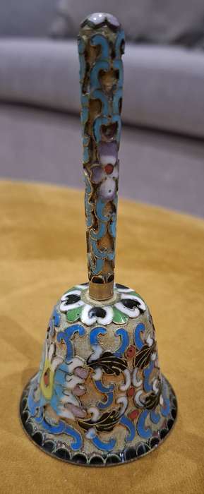 Vintage Relief Cloisanne Dinner Bell - Great Workmanship - 11.5cm H - has the Original Bell Clapper