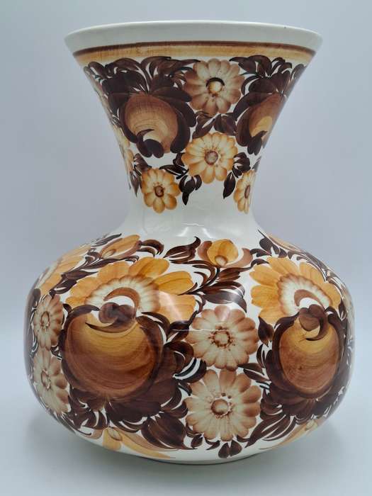 Mid Century ZF Kolo Retro Hand Painted Floral Vase - warm Autumn colours - Large 33cm high