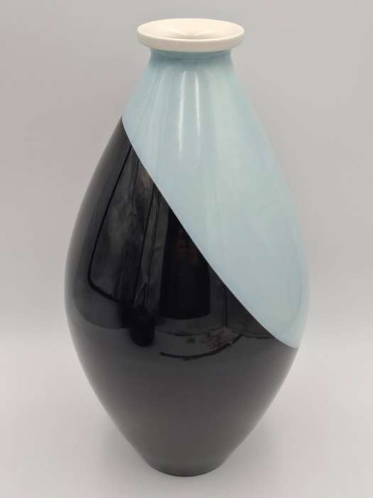 Tall Elegant Black & Light Blue Vase - glazed - Berlin KPM Vase - 40cm high