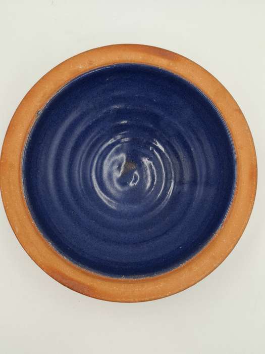 Gorgeous !! Clay Terracotta Serving Bowl with Lid - Cobalt Blue Inner Glazing & Beautifull Exterior