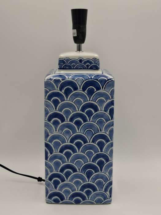 Vintage Mermaid Scale Lamp in Hues of Blue with Ivory Shade - Compliments Seaside Design