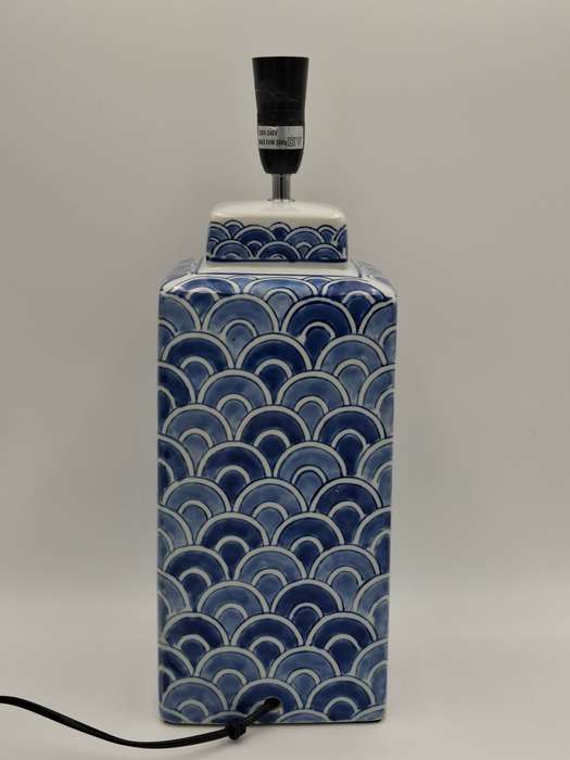 Vintage Mermaid Scale Lamp in Hues of Blue with Ivory Shade - Compliments Seaside Design