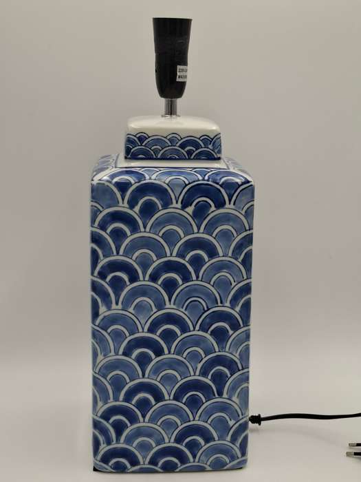 Vintage Mermaid Scale Lamp in Hues of Blue with Ivory Shade - Compliments Seaside Design