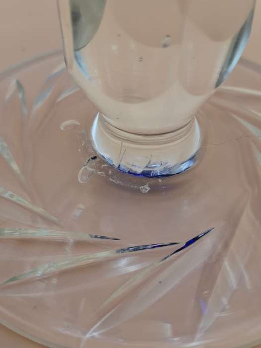 Vintage Bohemian Cobalt Blue Overlay Cut Footed Crystal Vase / Bowl - beautiful colour - 24cm high