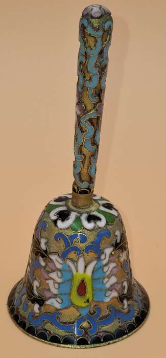 Vintage Relief Cloisanne Dinner Bell - Great Workmanship - 11.5cm H - has the Original Bell Clapper
