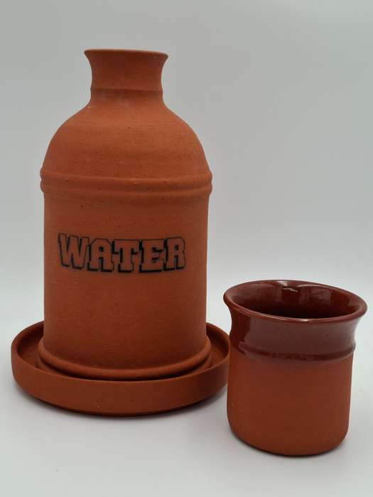 Terracotta Water Jug with Cup & Drip Tray - A Rustic match