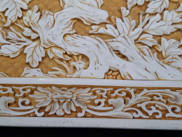 Vintage Ivory Cinnabar Carved Rectangular Tray - Unique & Rare