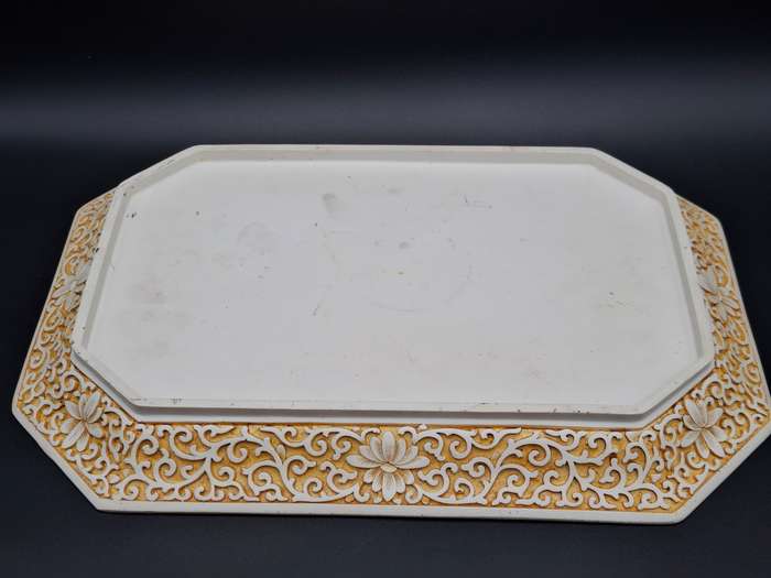 Vintage Ivory Cinnabar Carved Rectangular Tray - Unique & Rare