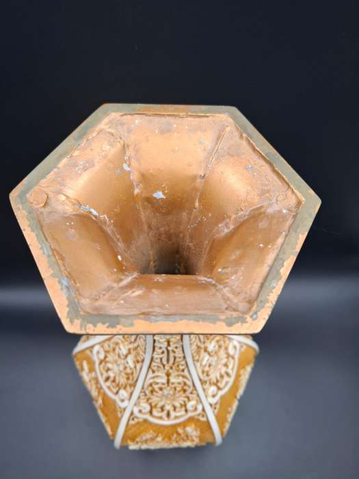 Vintage Carved Cinnabar Resin Ivory Urn Shaped Vase - 46.5cm H