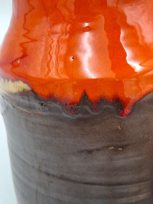 Pair of Mid-Century Retro Orange & Brown Drip Glazed - Jug & Vase