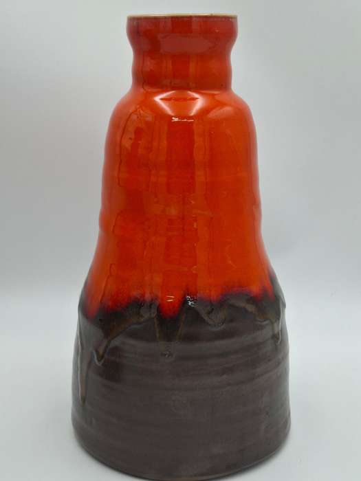 Pair of Mid-Century Retro Orange & Brown Drip Glazed - Jug & Vase