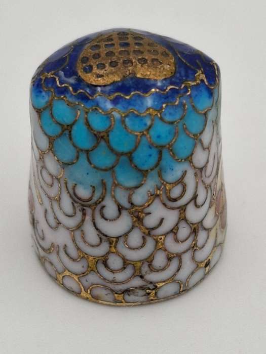 Vintage Cloisonné Thimble with Owl Design