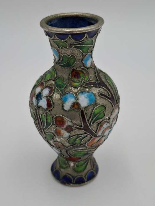 Vintage Cloisonné Bud Shaped Miniature Vase - vibrant colors