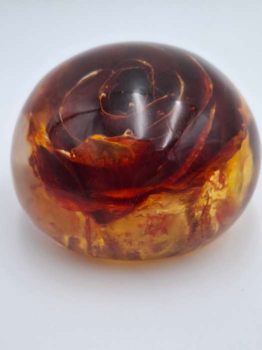 Resin Paperweight with Floating Gilded Red Rose