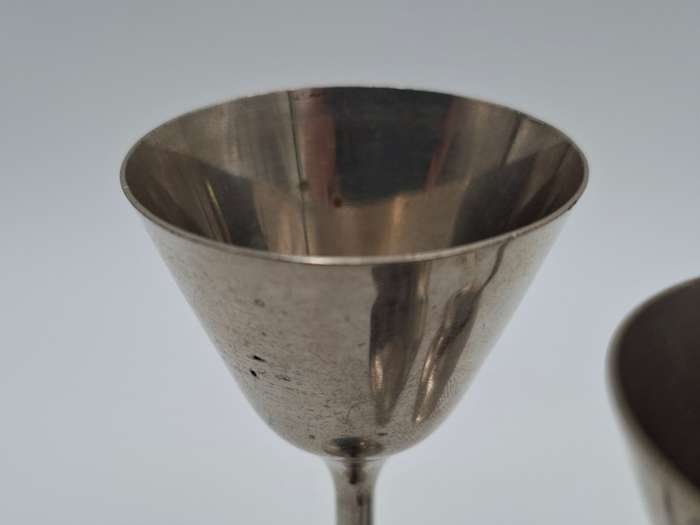 6x Antique Silver Plated Liqueur Goblets - 12cm H in Great Condition