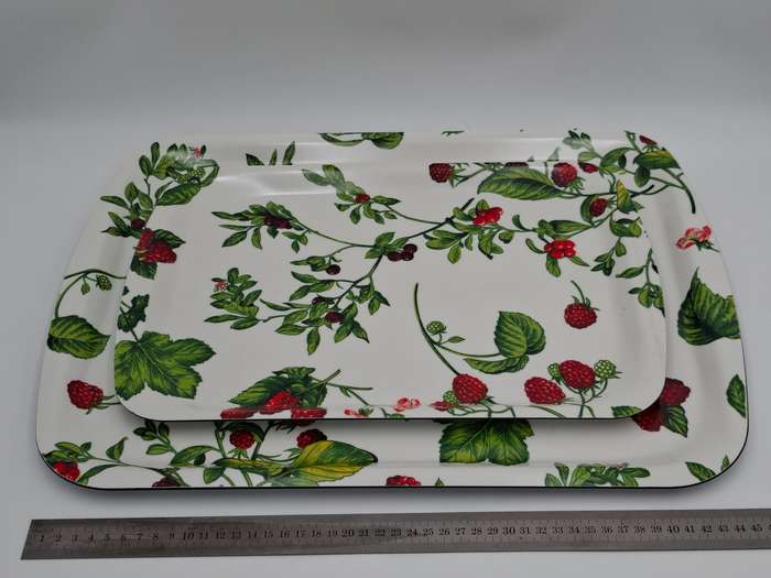 Pair of Festive Serving Trays - Raspberry & Cherry Pattern - Medium 40cm L & Large 50cm L (Melamine)