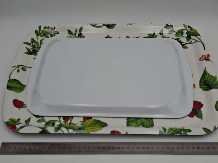 Pair of Festive Serving Trays - Raspberry & Cherry Pattern - Medium 40cm L & Large 50cm L (Melamine)
