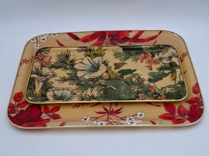 Vintage Melamine Serving Trays - Floral & Botanical Design - Small 35.5 L and Large 41cm L