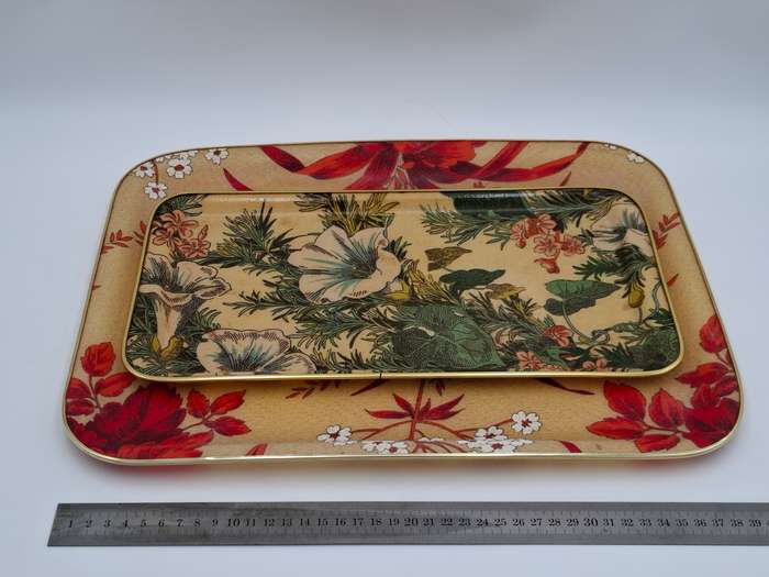 Vintage Melamine Serving Trays - Floral & Botanical Design - Small 35.5 L and Large 41cm L