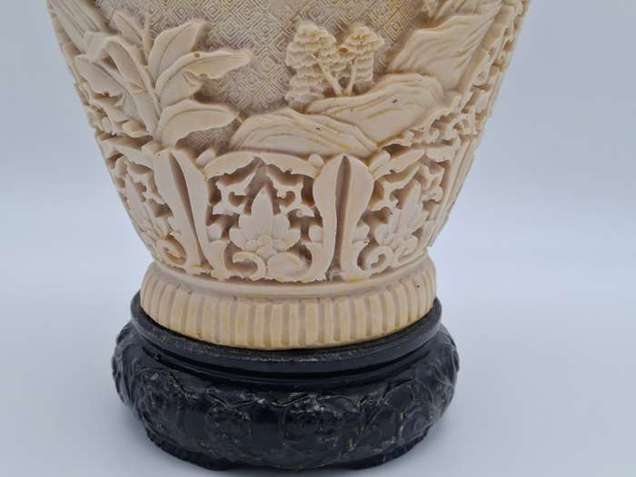 Vintage Chinese Hand carved Resin Vase with Elephant Head Handles - Spectacular Piece