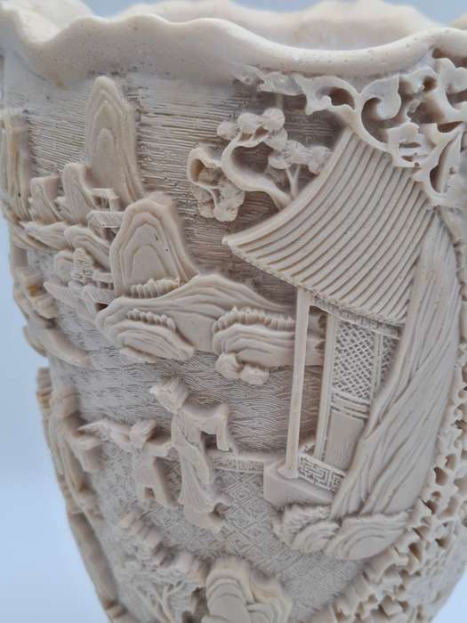 Vintage Chinese Hand carved Resin Vase with Elephant Head Handles - Spectacular Piece