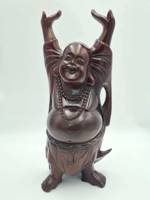 Large Vintage Happy Buddha - Beautiful Hand Carved in Rosewood - 45cm H - Great condition - Heavy !