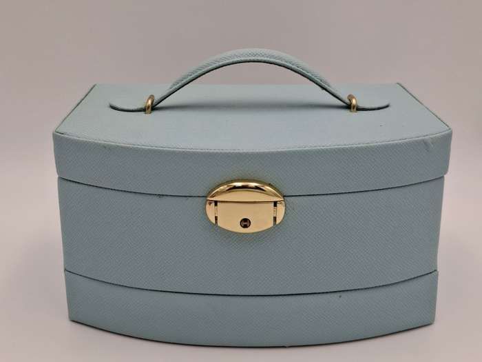 Jewellery box - Cara Mia - Light Blue Faux Leather with Canvas Interior