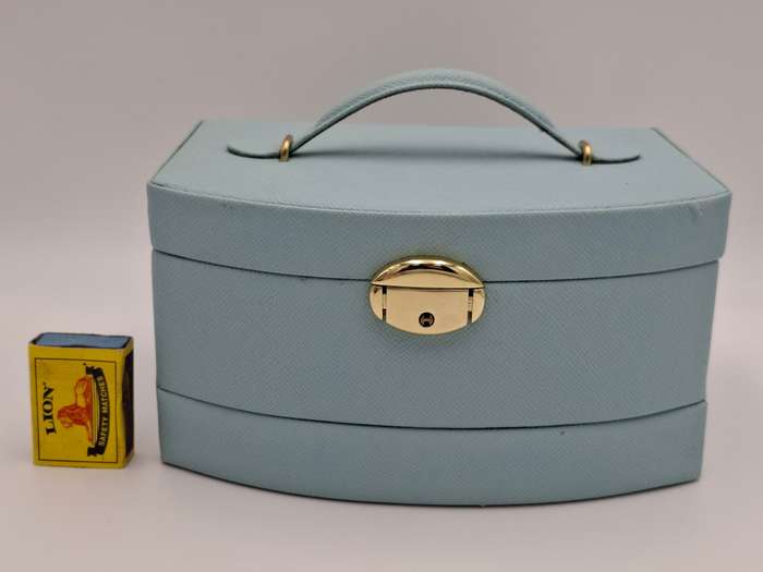 Jewellery box - Cara Mia - Light Blue Faux Leather with Canvas Interior