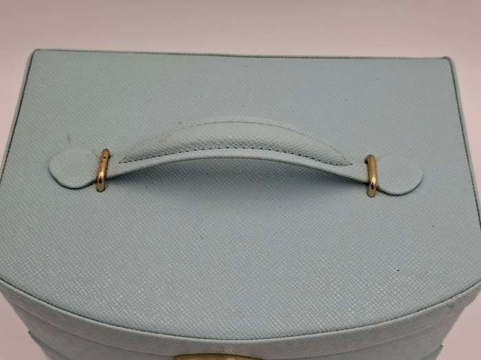 Jewellery box - Cara Mia - Light Blue Faux Leather with Canvas Interior