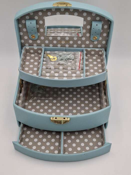 Jewellery box - Cara Mia - Light Blue Faux Leather with Canvas Interior