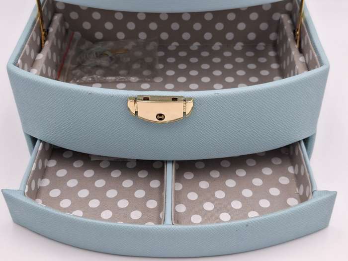 Jewellery box - Cara Mia - Light Blue Faux Leather with Canvas Interior