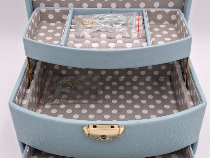 Jewellery box - Cara Mia - Light Blue Faux Leather with Canvas Interior