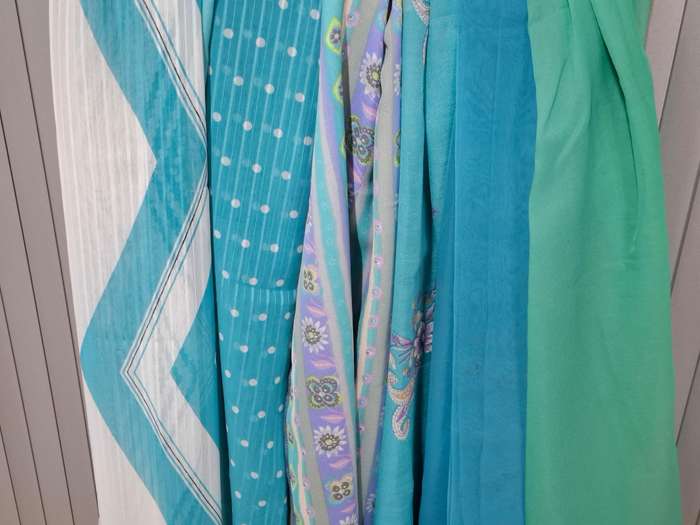 Turquoise Colored Fabric Batch - Precut in Rectangular Shapes for Head Scarves - with Thread