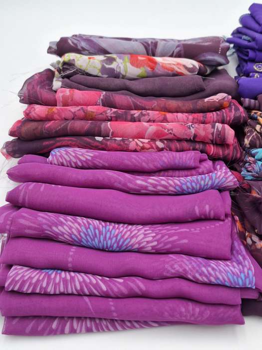 Purple & Fuchsia Fabric  Batch - Precut Rectangular Shapes for Head Scarves - with Thread