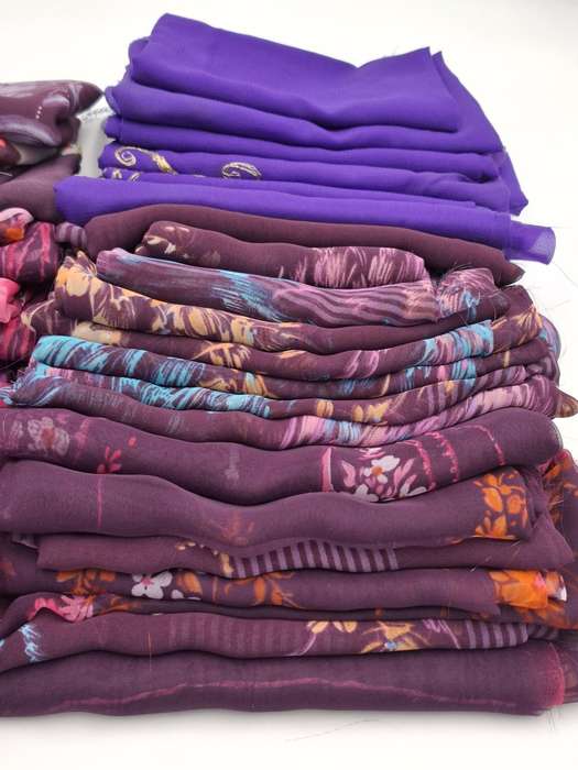 Purple & Fuchsia Fabric  Batch - Precut Rectangular Shapes for Head Scarves - with Thread