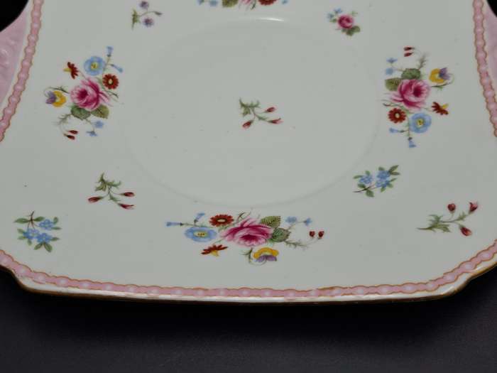 RARE Pair of Vintage Shelley Fine Bone Square Plates - Pink & Soft Green Edge