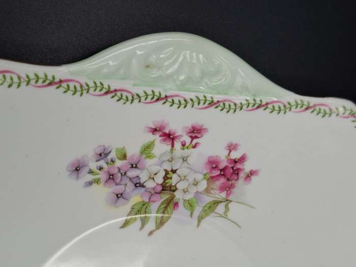 RARE Pair of Vintage Shelley Fine Bone Square Plates - Pink & Soft Green Edge