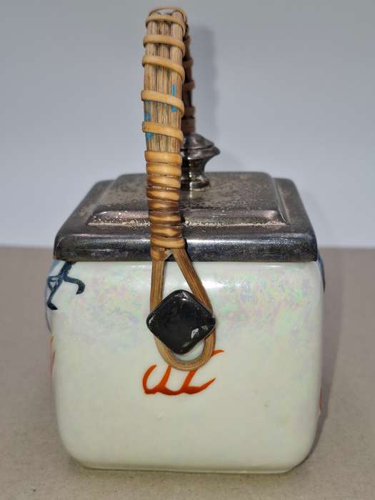 Porcelain Tea Basket with SP rim with Lid - Woven Bamboo Handle