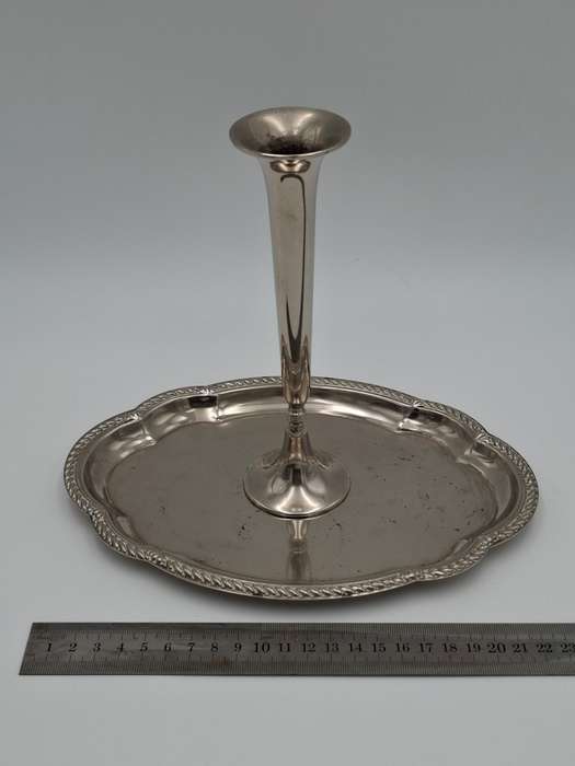 Vintage Silver Plated Scalloped Platter with Bud Shaped Vase